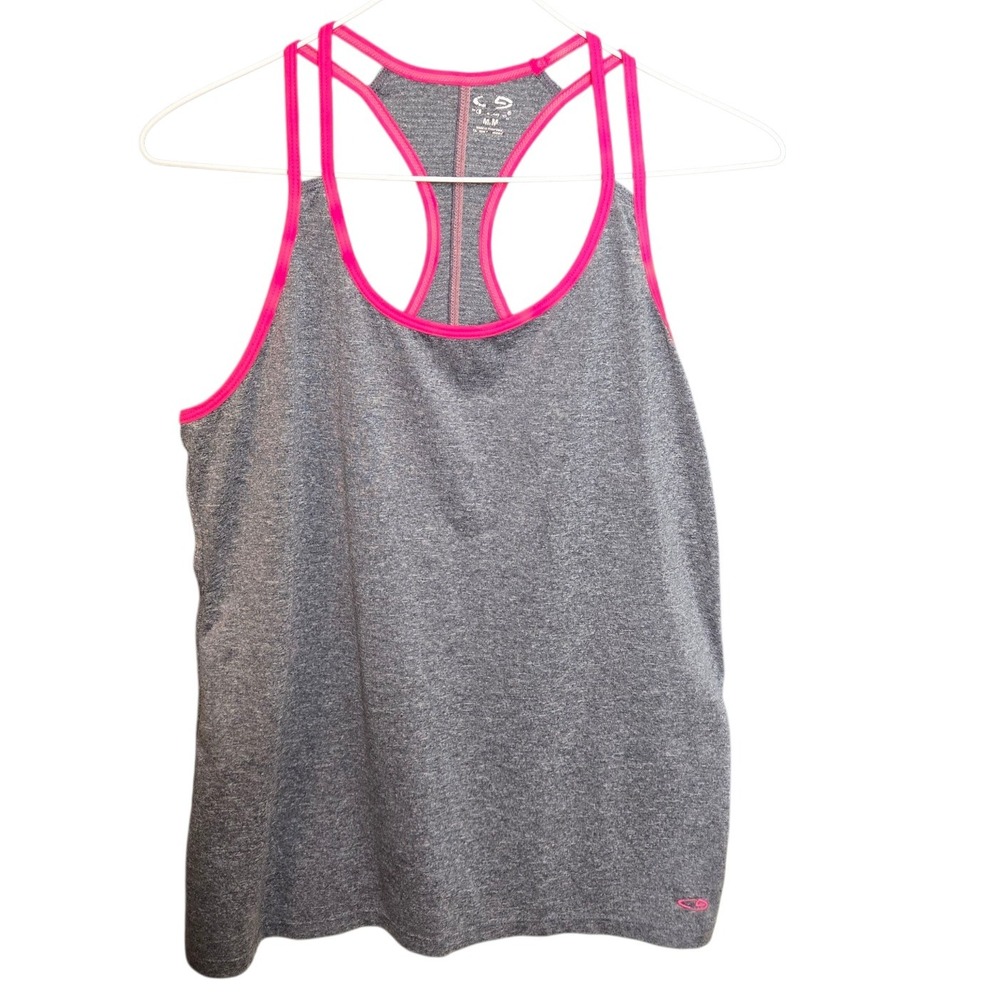 Champion Active Tank Top Racerback Athletic Workout Gray Pink Trim Womens Size M